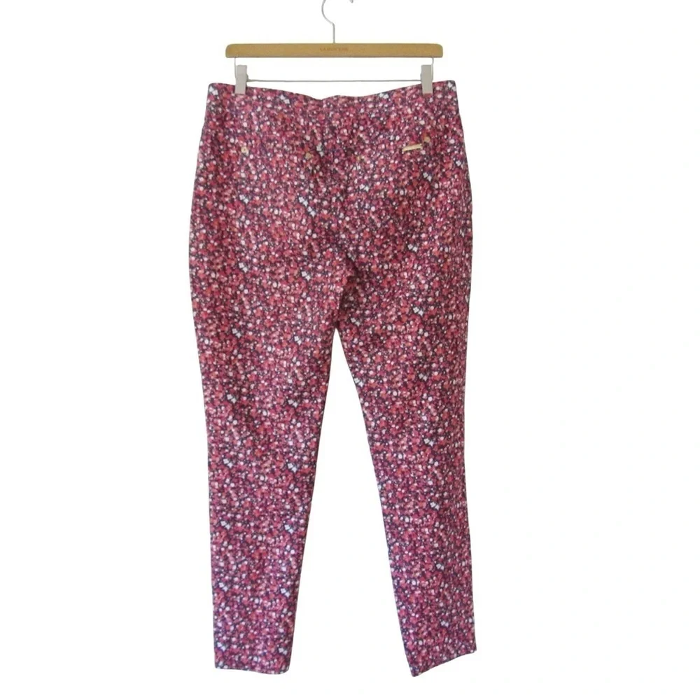 Michael Kors Ditsy Floral Leggings Pant Large Pink Blue Stretch Mid Rise Pull On